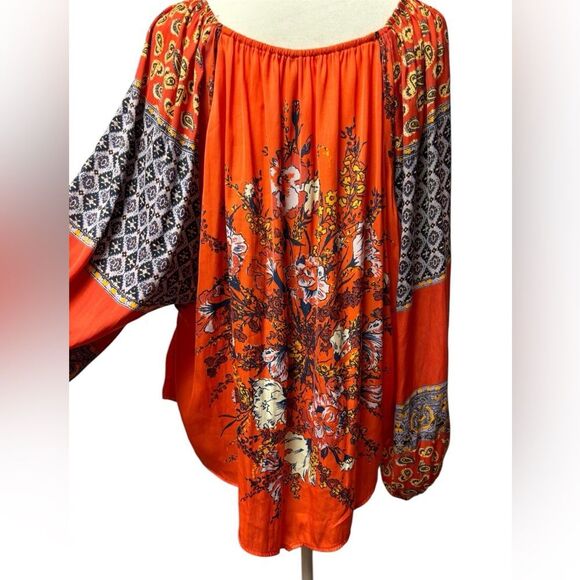 FREE PEOPLE Positano orange patchwork handkerchief blouse - Picture 11 of 12